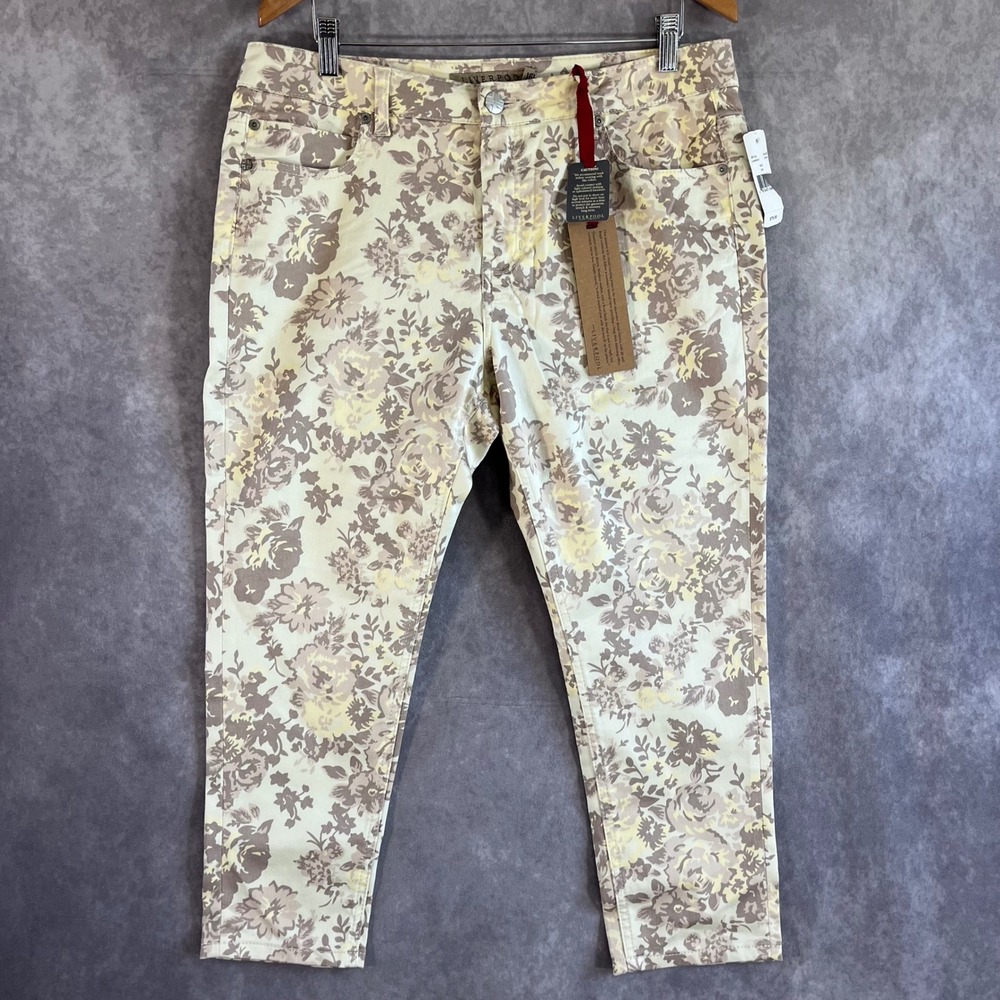 Liverpool Floral Print Pants Women 16P Crema Beige Petite Stretch LP2005P612 NEW